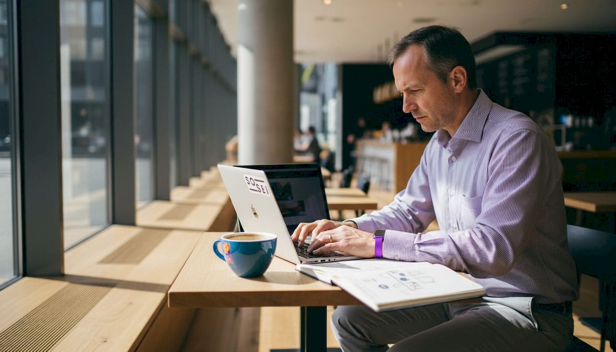 Man setting up business website at desk