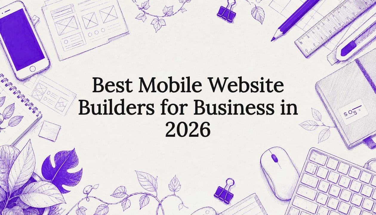 Decorative illustrated title card for mobile website builders