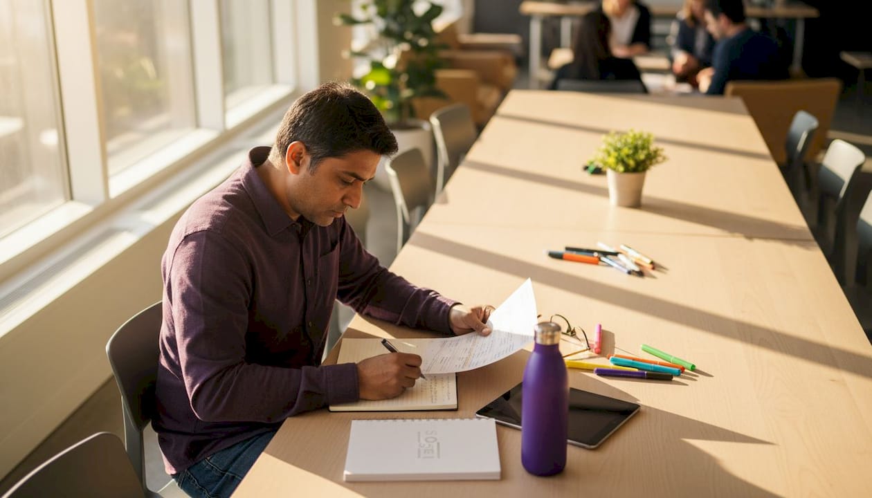 Person reviewing AI audit checklists at desk