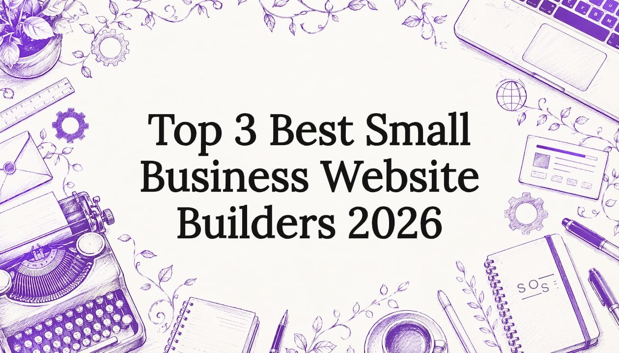Decorative title card illustration with business and web design elements